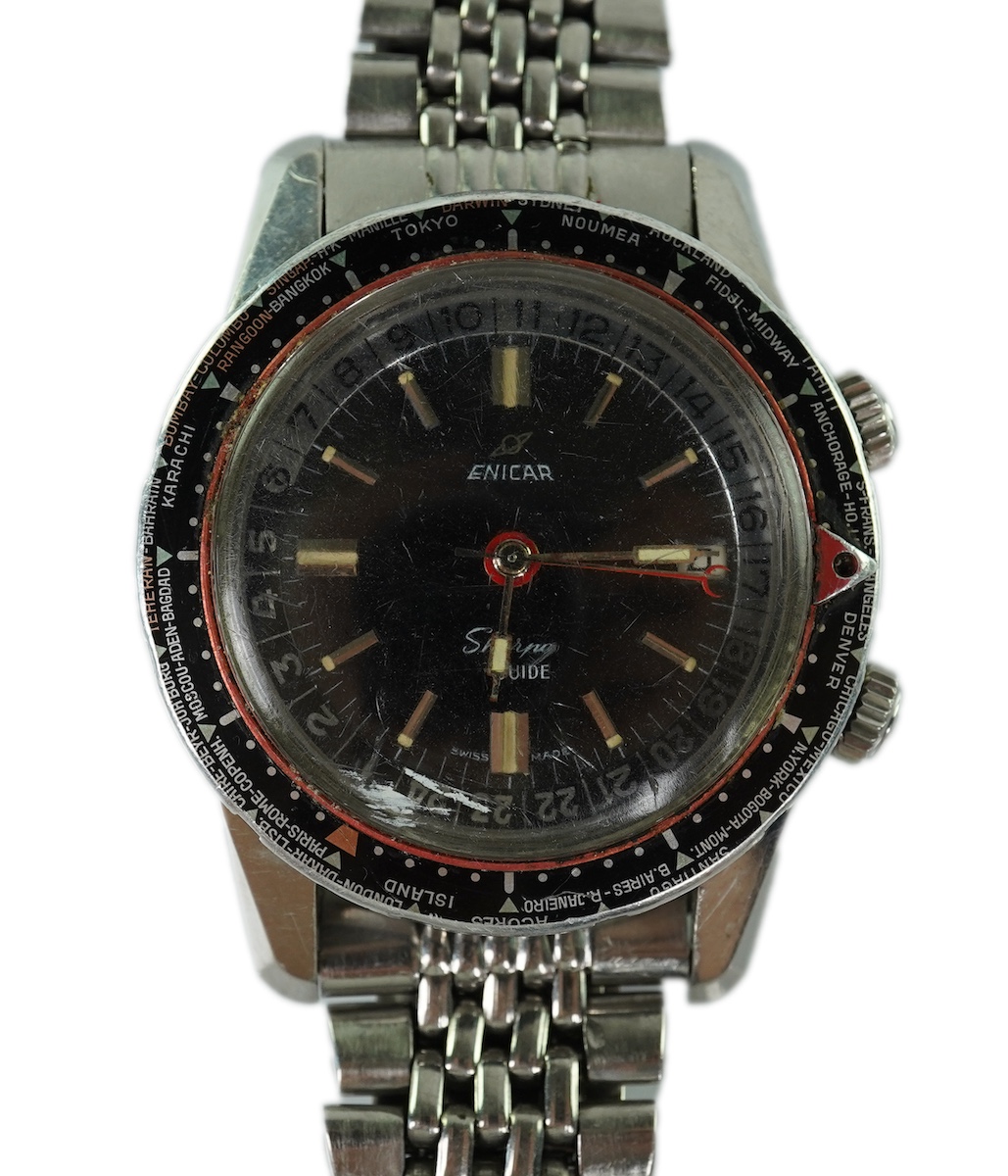 A gentleman's1960's/1970's stainless steel Enicar Sherpa Guide automatic pilot's wrist watch